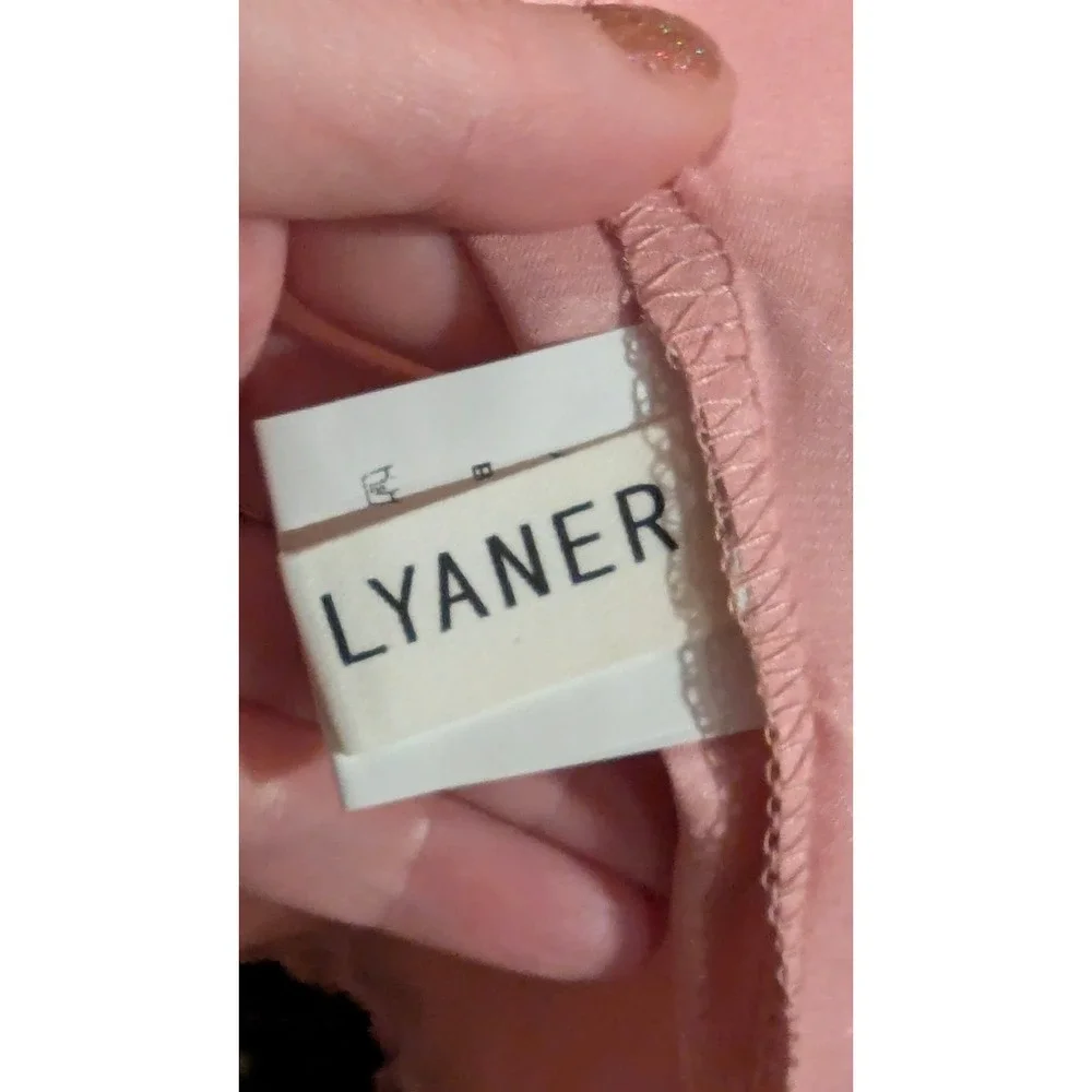 LYANER Pink Satin Lace Trim Robe Kimono Duster Wrap‎ Tie M